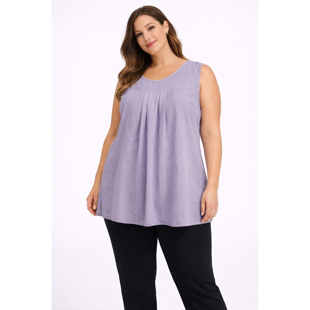 Timeson XXL Lavender Sleeveless Blouse Pleated Front Lined Flowy Top